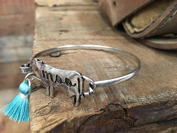 Worn Silver Moo Cow Bracelet