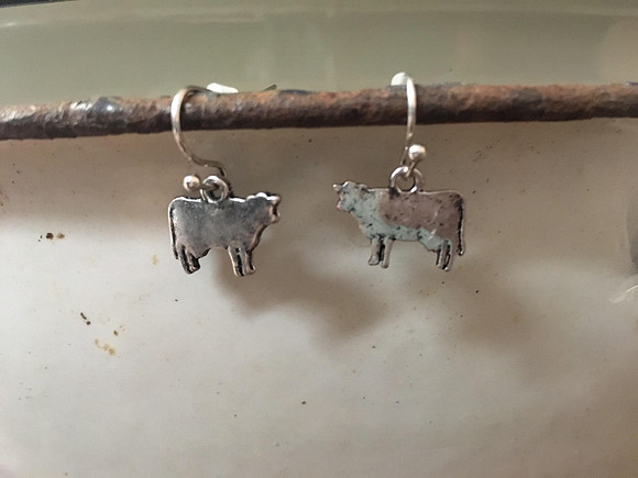 Worn Silver Cow Earrings