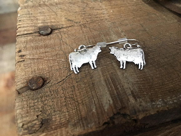 Worn Silver Cow Earrings