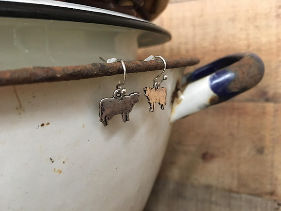 Worn Silver Cow Earrings