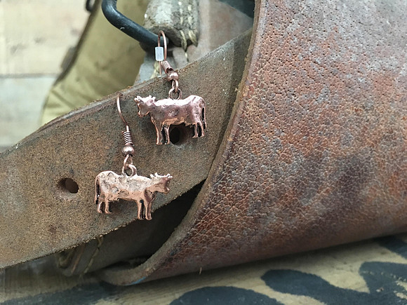 Worn Bronze Cow Earrings