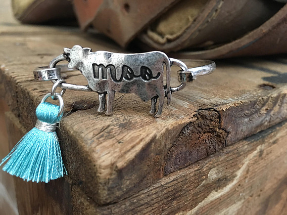 Worn Silver Moo Cow Bracelet