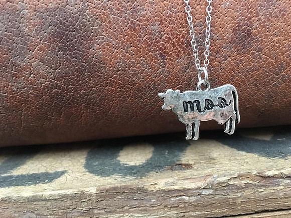 Worn Silver Moo Cow Pendant