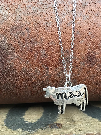 Worn Silver Moo Cow Pendant