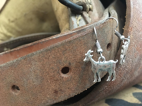 Worn Silver Goat Earrings