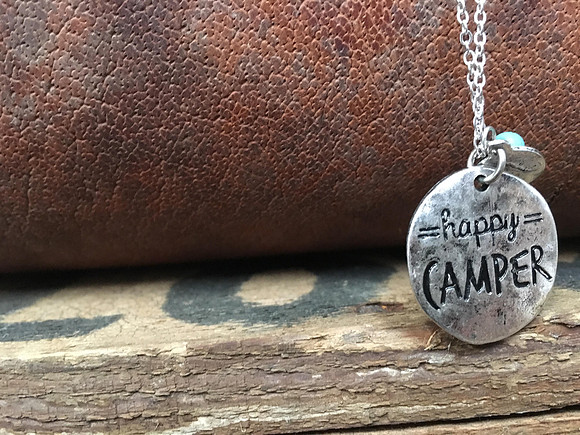 Worn Silver Happy Camper Necklace