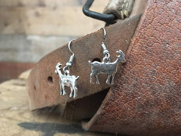 Worn Silver Goat Earrings